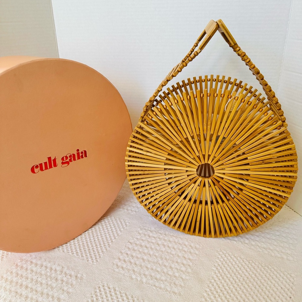 NWT Cult Gaia Zaha Bamboo Circle Bag Purse-Small-Ash Natural (With Box) Luxury
